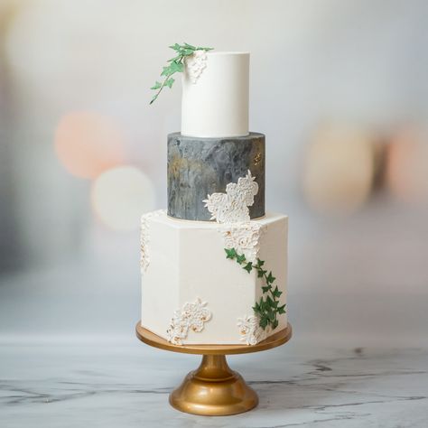 Hexagonal Wedding Cake, Hexagon Wedding Cake, Modern Cake Design, Geometric Wedding Cakes, Hexagon Wedding, Modern Cake, 3 Tier Wedding Cakes, Fondant Wedding Cakes, Traditional Wedding Cakes