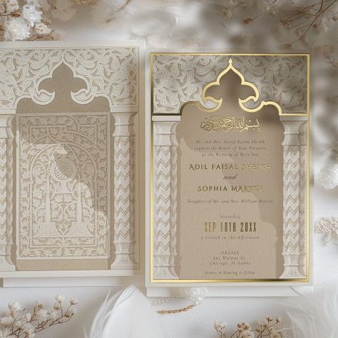 $4.2 | Golden Architectural Elegance Wedding Invitation - gold foil wedding invitation, islamic lace design card, luxury gold beige stationery, architectural elegance wedding invite, chevron column frame invitation, modern islamic art invitation, cream ecru opulent invite, cultural artistry wedding card, contemporary style nuptial card, golden architectural elegance Neutral Wedding Invitations, Islamic Arch, Gold Foil Wedding Invitations, Elegance Wedding, Jewel Tone Wedding, Gold Foil Wedding, Art Invitation, Foil Wedding Invitations, Foil Invitations