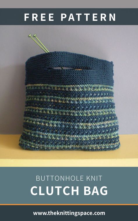 Make packing simple and hassle-free and craft this Buttonhole Knit Clutch Bag. It's a versatile piece that can hold your tiny trinkets and its size is big enough to fit an iPad. This bag makes for a charming gift idea for friends. The pattern is ideal for intermediate knitters to work on. | Discover over 5,500 free knitting patterns at theknittingspace.com Knitted Clutch Bag, Knitted Pouch Free Pattern, Knit Bags Free Pattern, Knit Small Projects, Quick Knit Gifts Free Pattern, Small Knitting Projects Free Patterns, How To Knit A Bag, Knit Bag Pattern Free, Knitted Bags Free Patterns