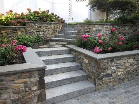 Retaining Wall Patio, Backyard Retaining Walls, Rock Retaining Wall, Curved Pergola, Interlocking Pavers, Garden Retaining Wall, Stone Steps, Landscaping Retaining Walls, Natural Stone Wall