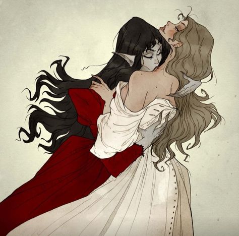 Twitter Girls, Carmilla And Laura, Sapphic Art, Abigail Larson, Vampire Bites, Gothic Artwork, Female Vampire, Lesbian Art, Vampire Art