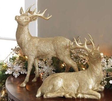 Stag Decoration, Gold Home Accessories, Glitter Reindeer, Christmas Lodge, Reindeer Figurine, Raz Imports, Reindeer Ornaments, Christmas Room Decor, Christmas Room