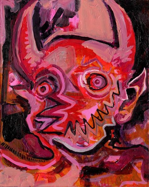 El Diablo is an amazingly colorful version of the devil and would add a devilish vibe to your art collection, without being too dark or scary. This original painting measures 16 inches wide X 20 inches tall on canvas, wired and ready to hang, signed by ATX artist Jason Wallerstein. All artwork is numbered, titled, and signed. This red hot, little devil painting is available in Small, Medium, and Large prints, as well as stickers!Large prints measure 11"X14" on white, archival paper with a black, D&d Painting, Weird Oil Paintings, Scary Abstract Art, Red Painting Ideas, Red And Black Poster, Clay Art On Canvas, Devil Painting, Weird Paintings, Black And Red Art