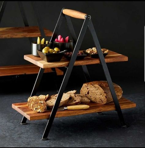 Tiered Serving Stand, Serving Stand, Baked Treats, Iron Stand, Diy Wooden Projects, Food Serving Trays, Delicious Snacks, Food Stands, Wooden Serving Trays