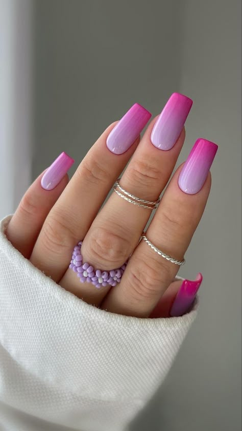 Purple Ombre Nails Square, Ombre Square Nails, Vacations Nails, Vacation Nails Pink, Ombre Nails Square, Simple Vacation Nails, Vacation Nail Ideas, Vibrant Nail Designs, Summer Vacation Nails