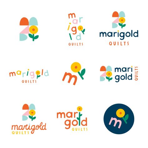 Marigold Quilts — Courtney Ahn Design Preschool Logo, Handmade Logo Design, Brand Board Design, Juice Branding, Colorful Logo Design, Kids Logo Design, Portfolio Design Layout, Identity Design Logo, Branding Mockups