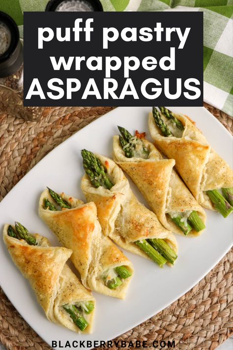 Pastry Wrapped Asparagus, Appetizer Puff Pastry, Puff Pastry Asparagus, Cheesy Puff Pastry, Asparagus Appetizer, Asparagus Bundles, Cheesy Asparagus, Puff Pastry Recipes Savory, Recipe Asparagus