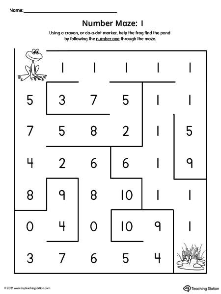 1 Worksheet Preschool, Eye Hand Coordination Activities, Preschool Exercise, Prek Worksheets, Number Maze, Maze Printable, Coordination Activities, Worksheet Preschool, Beginning Sounds Worksheets