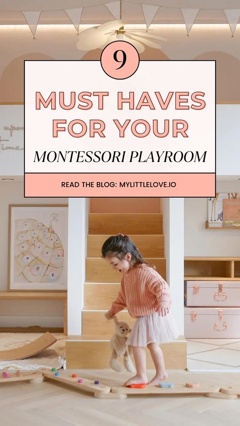 Elevate your playroom with these 9 Montessori must-haves! Create an enriching environment that nurtures curiosity and independence. Dive into the world of Montessori learning today! Play Yard Ideas Indoor, Montessori Playroom Preschool, Montessori Playroom At Home, Daycare Spaces, Montessori Environment, Montessori Playroom, Montessori Learning, Dream School, Maria Montessori