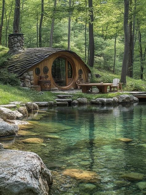 Camouflage House, Small Stone Cottage, Waterfront Cabins, Cute Cottages, Rural Architecture, Small Cottage Homes, Underground Homes, Hobbit Hole, Fantasy Homes