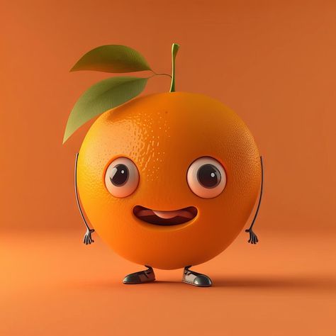 Food Character, Evolutionary Art, Fruit Character, Orange Cartoon, Empty Background, Funny Orange, Cartoon Orange, Photo Funny, Funny Fruit