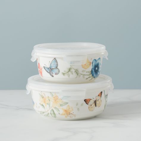 Storage for Kitchen | Lenox | www.lenox.com – Lenox Corporation Pioneer Woman Dishes, Round Food, Pastel Kitchen, Lenox Butterfly Meadow, Butterfly Meadow, Casual Dinnerware, Measuring Cups Set, Kitchen Containers, Food Storage Container