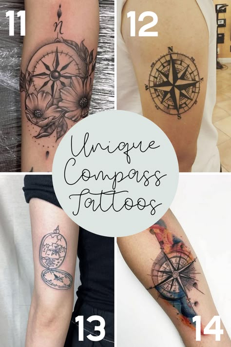 31 Compass Tattoo Ideas for a Travelers Heart - tattooglee Wanderlust Compass Tattoo, Tattoo Ideas Compass Travel, Women Compass Tattoo Ideas, Couple Tattoos Compass And Anchor, Compass Tattoo With Names, Navy Compass Tattoo, Compass Tattoo Feminine Beautiful, Compus Tattoos Designs For Women, Travel Compass Tattoo Ideas