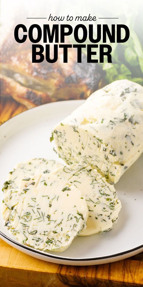 Garlic basil compound butter is the condiment you didn’t know you needed. You can use it in various dishes, from steak dinners to turkey sandwiches. Steak Compound Butter, Herb Compound Butter, Compound Butter Recipe, Herb Butter Recipe, Garlic Scapes, Garlic Herb Butter, Flavored Butter, Steak Butter, Compound Butter