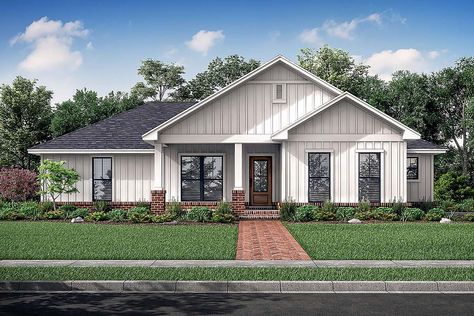 Architecture Residence, Small Farmhouse Plans, House Lifestyle, Open Concept Floor Plans, Brick Exterior, Farmhouse Style House Plans, Small Farmhouse, Farmhouse House, Farmhouse Plan