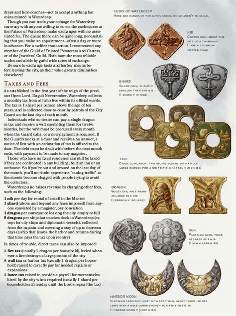 Dnd Money, Dnd Coins, Fantasy Coins, Magic Coins, Dnd Crafts, Fantasy Map Making, Dnd Homebrew, Currency Design, Dungeon Master's Guide