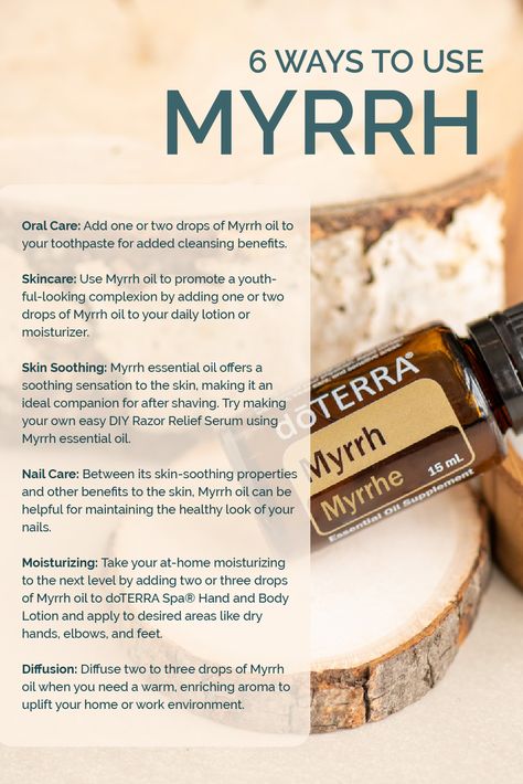 Did you know Myrrh has long been considered a valuable treasure around the world? Myrrh essential oil can help promote smooth, youthful-looking complexion. Myrrh Essential Oil Uses, Doterra Myrrh, Myrrh Oil, Myrrh Essential Oil, Emergency Essentials, Doterra Oil, Essential Oil Education, Esthetician Marketing, Diy Scent