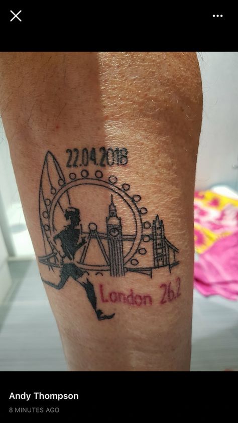 London Marathon Tattoo Ideas, London Marathon Tattoo, Half Marathon Tattoo, Running Tattoos, Marathon Tattoo, Cowboy Tattoo, Running Tattoo, Cowboy Tattoos, London Marathon