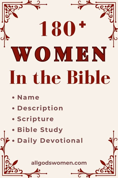 180 women in the Bible Women In Bible Pictures, Daily Bible Devotions For Women, Kjv Devotions For Women, Women Of Faith Bible Study, Women Of Bible, Bible Vocabulary Words, Women Devotional Bible Studies, Bible Study Plans For Women, Women Of The Bible Study