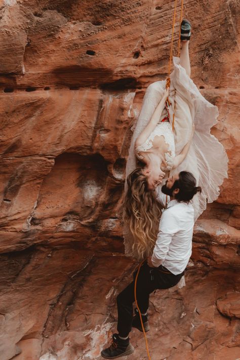 Rock Climbing Bride | linyage wedding dresses | Your go-to source for bridal separates, adventure wedding dresses, two piece wedding dresses, elopement wedding dresses, hiking wedding dresses, packable wedding dresses, lace wedding dresses Climbing Photoshoot, Climbing Engagement Photos, Couple Rock Climbing, Indoor Rock Climbing Photoshoot, Rock Climbing Wedding Photos, Rock Climbing Elopement, Climber Wedding, Climbing Wedding, Rock Climbing Wedding