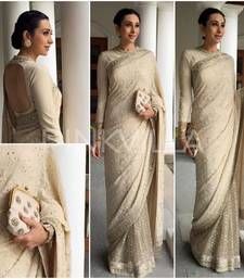 Buy Off white net saree with Half georgette Parsi thread work  bollywood-saree online Bollywood Sarees Online, ऐश्वर्या राय, Chikankari Saree, Sabyasachi Sarees, Celeb Fashion, Karisma Kapoor, White Saree, Desi Clothes, Indian Couture