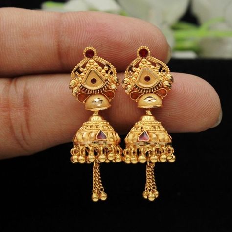 Gold Earrings Designs Traditional, Gold Jhumki New Design, Gold Earrings Jumka Designs, 6grams Gold Earrings, 3 Grams Gold Earrings Indian Latest, Gold Jhumkas With Grams, 4grams Gold Earrings With Price, Gold Jewels Design Earrings, Gold Earrings Gift