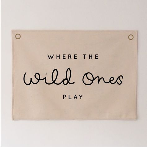 Where The Wild Ones Play Wall Hanging 50x70cm - more colours available - With Eyelets / Copper Where The Wild Ones Play, Play Wall, Canvas Banner, Wall Flag, Wooden Hanger, Kids Canvas, Kids Room Inspiration, Wall Banner, Fabric Banner