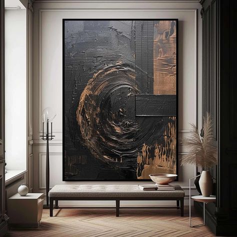 Large Wall Art For Stairway, Black Texture Painting, Long Narrow Art, Monotone Painting, Wabi Sabi Texture, Painting Medieval, Art Wall Gallery, Brown Abstract Painting, Brown Artwork