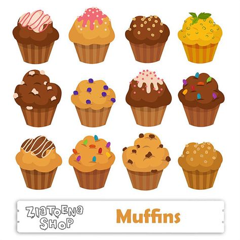 Muffin Clipart, Canned Bread, Bakery Clipart, Food Clip Art, Sweets Clipart, Educational Flash Cards, Cookie Clipart, Cupcake Clipart, Dessert Illustration