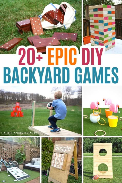 Over 20 awesome DIY backyard games your family will love! Perfect for backyard parties, family game night, or just for fun, your kids will love these giant outdoor games. With everything from giant Boggle to corn hole and Jenga, you'll find the perfect backyard DIY project for your family. #DIY #backyard #summer #familygamenight #partyideas Backyard Game Ideas, Backyard Games For Kids, Game Ideas For Kids, Backyard Games Diy, Giant Outdoor Games, Backyard Games Kids, Backyard Party Games, Diy Yard Games, Summer Boredom