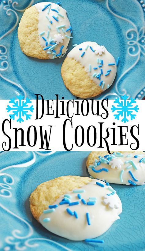 I'm wishing for snow during the holiday season! Even if it doesn't happen, these delicious Snow Cookies will help keep me in the holiday spirit! Dirty Snow Cookies, Cookies For January, Snow Day Desserts, Snow Day Cookies, Snow Themed Desserts, Snow Dough Recipe, Cookies 2023, Snow Cookies, Christmas Eats