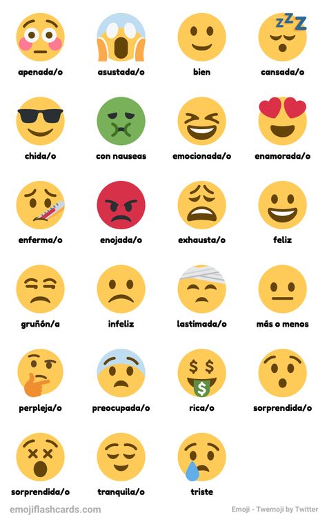 Feelings Emoji, Spanish Feelings, Words In Spanish, Learning Spanish Vocabulary, Picture Dictionary, Emoji Pictures, Spanish Vocabulary, Feeling Pictures, Feelings Words