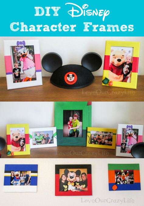 DIY Disney Character frames to display your Disney memories Dcp Roommate Gifts, Disney Photo Frames, Disney Projects, Disney Picture Ideas, Disney Frames, Disney Craft, Disney Diy Crafts, Disney With A Toddler, Disney Room