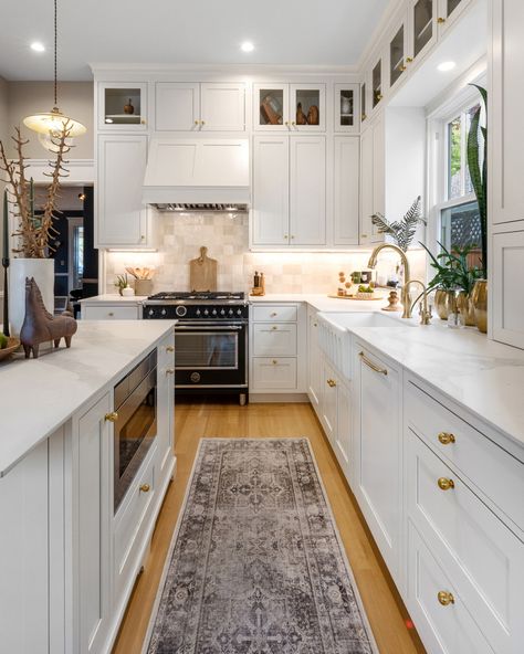 Award Winning Kitchen, White Kitchen Remodeling, Brown Floors, Grey Countertops, Flat Panel Cabinets, Light Wood Floors, Timeless Kitchen, White Backsplash, White Kitchen Design