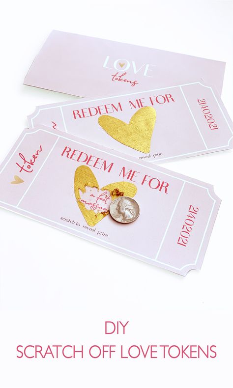 Folding Valentine Card, Love Tokens Diy, Valentine Scratch Off Ideas, Valentines Scratch Off For Him, Interactive Gifts For Boyfriend, Birthday Tokens Ideas, Diy Scratch Off Cards Boyfriend, Scratch Off Valentine Cards, Scratch Card Design