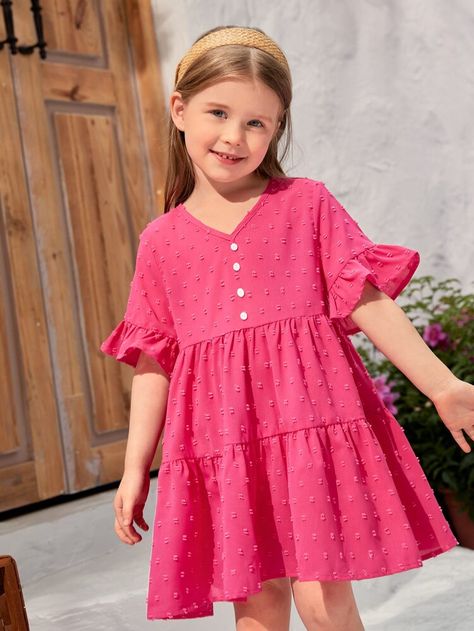 SHEIN Toddler Girls 1pc Swiss Dot Flounce Sleeve Ruffle Hem Smock Dress | SHEIN USA Gaun Fashion, Mode Abaya, Toddler Clothes, Girls Party Dress, Dresses Kids Girl, Pink Outfits, Everyday Dresses, Halloween Dress