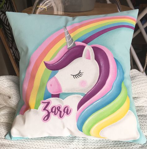 Hand painted onto 100% cotton Unicorn Things, Unicorn Cushion, Unicorn Theme, Diaper Bag, Cushions, Hand Painted, Throw Pillows, Sofa, Pillows