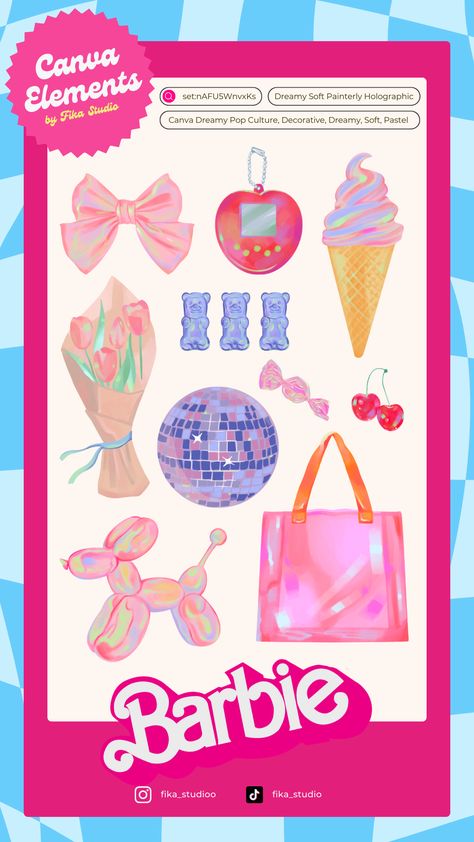 Barbie Canva Elements, Y2k Elements Canva, Barbie Elements, Barbie Graphic Design, Y2k Fonts, Font Canva Lettering, Canva Codes, Canva Keywords, Graphic Shapes Design