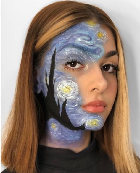 Detailed Tattoos, Disco Makeup, Makeup Illustration, High Fashion Makeup, Face Paint Makeup, Face Art Makeup, Popular Characters, Cool Makeup Looks, The Starry Night