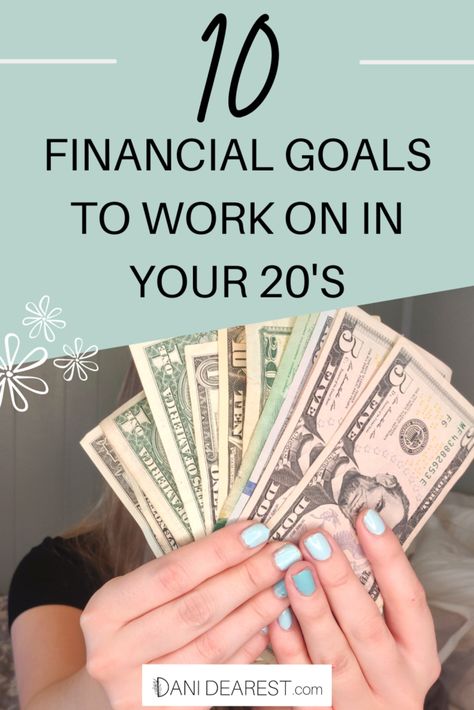 10 financial and money goals for young adults to work on in their 20's! Perfect for millennials and gen z to start working toward their financial future. Financial Goals For Your 20s, Financial Tips For 20s, Money Saving Methods, Managing Money, Post Grad Life, Finance Goals, Your 20s, College Tips, Money Advice