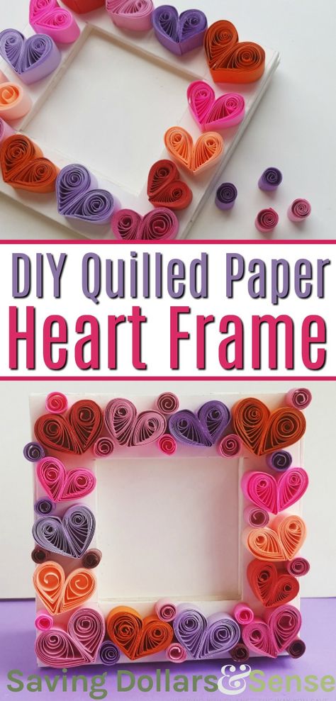 Paper Quilling Art Photo Frame - Saving Dollars & Sense Quilling Photo Frames, Valentines Day History, Photo Frame Crafts, Neli Quilling, Picture Frame Crafts, Paper Quilling Patterns, Quilled Creations, Quilling Craft, Heart Photo