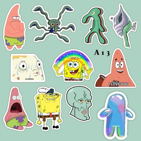 Iphone Dynamic Wallpaper, Preppy Stickers, Black And White Stickers, Cartoon Faces, Kawaii Stickers, Spongebob Squarepants, Aesthetic Grunge, Aesthetic Stickers, Printable Stickers