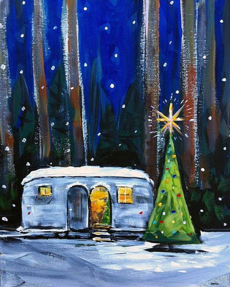 Vintage Camper Art, Christmas Camping, Camper Art, Photo Envelope, Airstream Trailer, Americana Art, Rv Ideas, Time Painting, Christmas Canvas