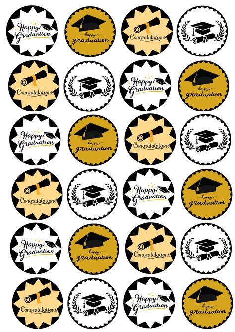 24 pcs Cupcake Toppers Size: 1.7 x 1.7 Ready to print in an A4 size photo paper Graduation Cupcake Toppers Printable, Graduation Topper, Graduation Invitation Cards, Mickey Mouse Birthday Cake, Graduation Images, Graduation Party Diy, Graduation Cupcake Toppers, Graduation Stickers, Image Couple