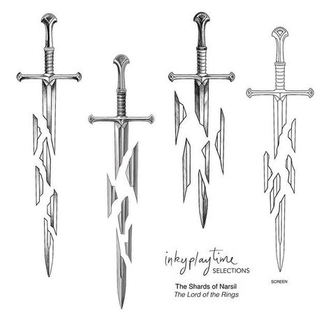 BEK JAY • TATTOO DESIGN on Instagram: "For the LOTR fans. Forged in the deeps of time, sword of the high king, the white flame, enemy of darkness. . #tattooflash #tattoodesign #tattoodesigns #sword #swordtattoo #shardsofnarsil #shardsofnarsiltattoo #narsil #narsiltattoo #lotr #lordoftherings #lordoftheringstattoo" Swords Lord Of The Rings, Lotr Shards Of Narsil Tattoo, Lord Of The Rings Narsil Tattoo, Narsil Tattoo Lord Of The Rings, Lotr Swords Tattoo, Anduril Tattoo Design, Shards Of Narsil Tattoo Design, Shards Of Narsil Drawing, Lotr Tattoo Design