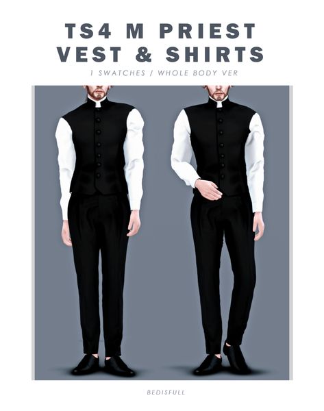 ✿Roli Cannoli CC Findz Corner✿ — bedisfull: BED_TS4 M Priest vest & shirts... Ts4 Priest Cc, Sims 4 Cc Priest Outfit, Priest Sims 4 Cc, Sims 4 Priest Cc, Sims 4 Cc Nun Outfit, Sims 4 Religious Cc, Priest Outfits, Sims 4 Nun Cc, Sims 4 Vest Male