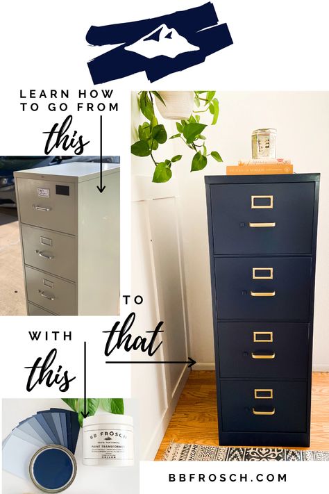 Painted Metal Filing Cabinet—Using BB Frösch in a Sprayer Painted Filing Cabinet, Painted File Cabinets, File Cabinet Makeover, Metal Filing Cabinet, Office Makeover, Furniture Renovation, Refurbished Furniture, Furniture Makeover Diy, Flipping Furniture