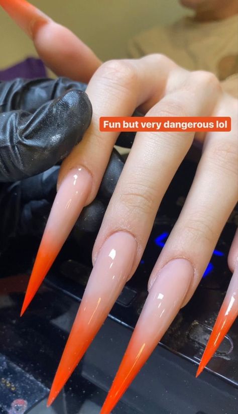 Orange Nails Stiletto, Acrylic Nails Stiletto, Stilleto Nails Designs, Horror Nails, Long Stiletto Nails, Sharp Nails, Pointy Nails, Long Acrylic Nail Designs, Stiletto Nails Designs