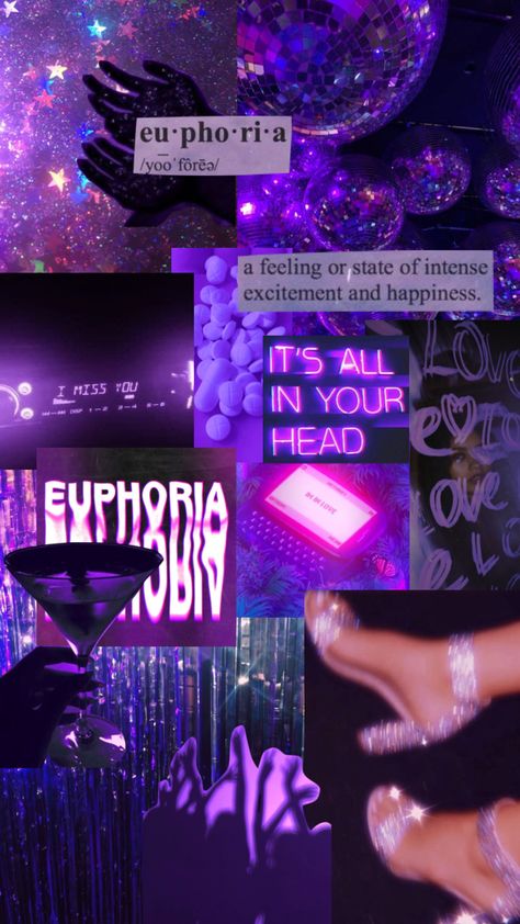 Euphoria Theme Aesthetic, 18th Birthday Party Euphoria Theme, Euphoria Party Favors, Euphoria Set Design, Euphoria New Years Party, Purple Bachelorette Theme, Euphoria Sweet 16 Party, Euphoria Drinks, Euphoria Inspired Party