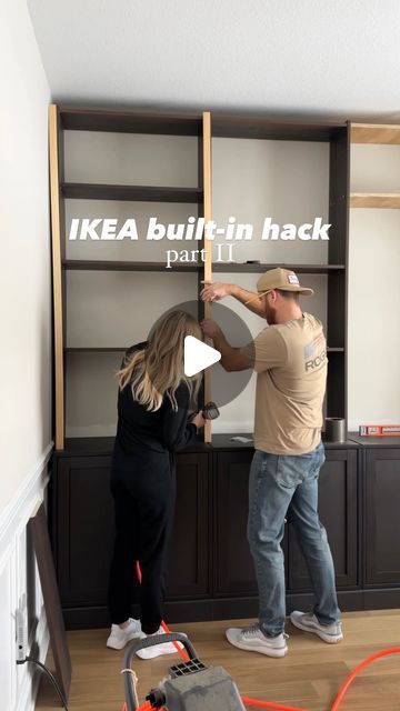 Bookcase Tv Wall Ikea, Fireplace Billy Bookcase, Ikea Hack Built In Media Center, Built In Cabinet Bookshelf, Ikea Tv Bookshelf Wall, Hauga Cabinet Ikea Hack, Billy Bookcase Built In Bedroom, Ikea Hacks Built In Entertainment Center, Ikea Billy Bookcase Hack Built Ins Tv Fireplace